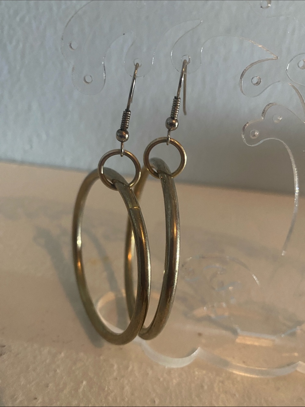 Silver Tone Hoop Drop Earrings